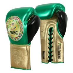 WBC By TITLE Boxing Green Belt Sparring Gloves -Boxing Shop WGBSG GN GD BK 2