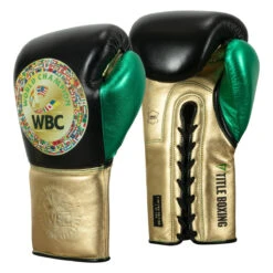 WBC By TITLE Boxing Green Belt Sparring Gloves -Boxing Shop wgbsg bk gd gn 2 1